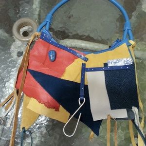 Multi color leather Embellished Art Handmade Bag M